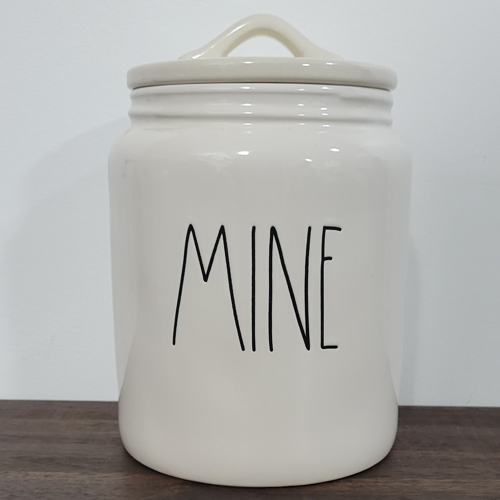 Rae Dunn Cream and Black 'MINE' Canister